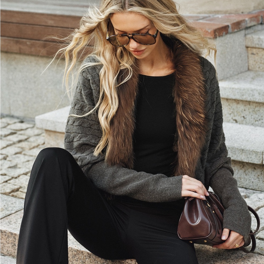 Commense Gray and Brown Cardigan Sweater